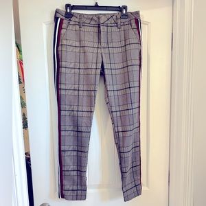 Dear John plaid pants with stripe down side.